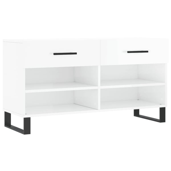 vidaXL Skobenk høyglans hvit 102x35x55 cm konstruert tre