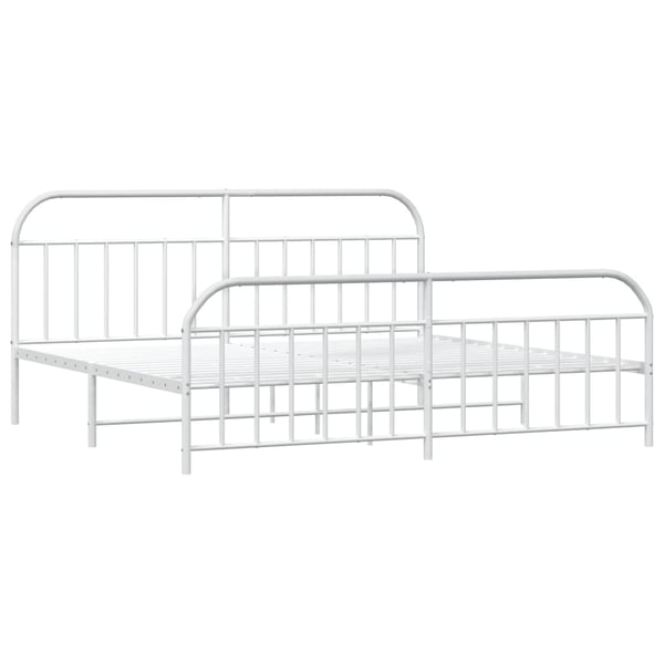 vidaXL Sengeramme i metall med hode- og fotgavl hvit 200x200 cm