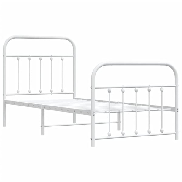 vidaXL Sengeramme i metall med hode- og fotgavl hvit 90x200 cm