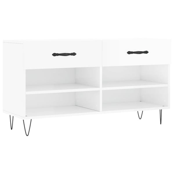 vidaXL Skobenk høyglans hvit 102x35x55 cm konstruert tre