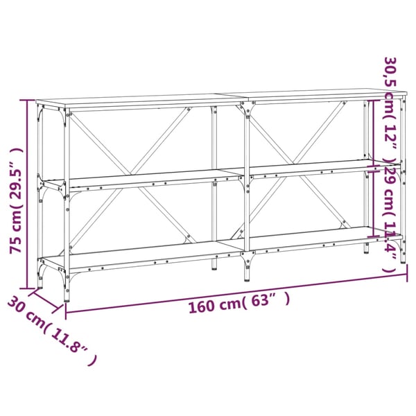 vidaXL Salongbord brun eik 160x30x75 cm konstruert tre og jern