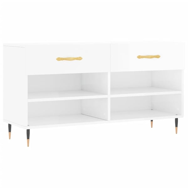 vidaXL Skobenk høyglans hvit 102x35x55 cm konstruert tre