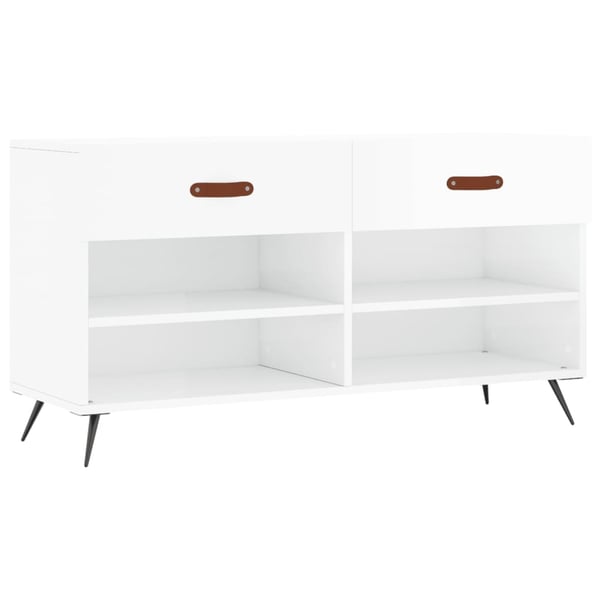 vidaXL Skobenk høyglans hvit 102x35x55 cm konstruert tre