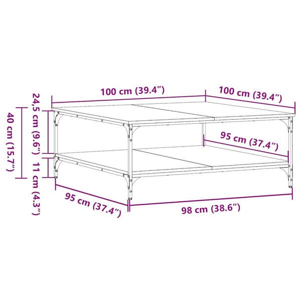 vidaXL sofabord 100x100x40 cm konstrueret træ sort