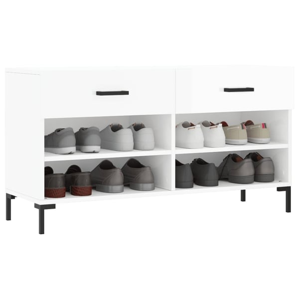 vidaXL Skobenk høyglans hvit 102x35x55 cm konstruert tre