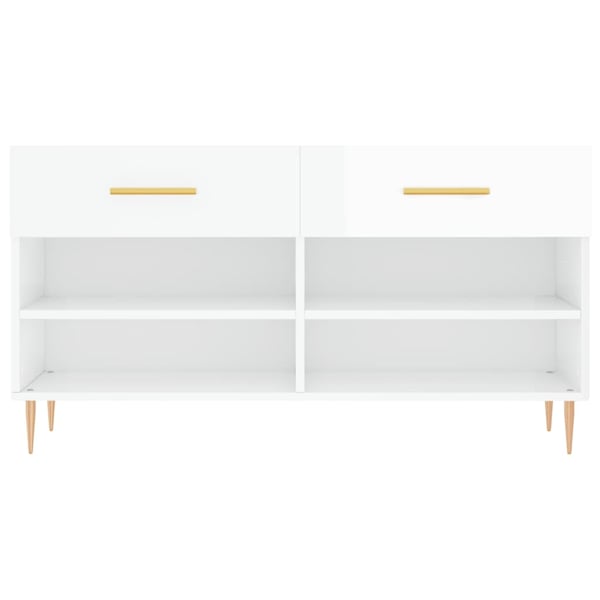 vidaXL Skobenk høyglans hvit 102x35x55 cm konstruert tre