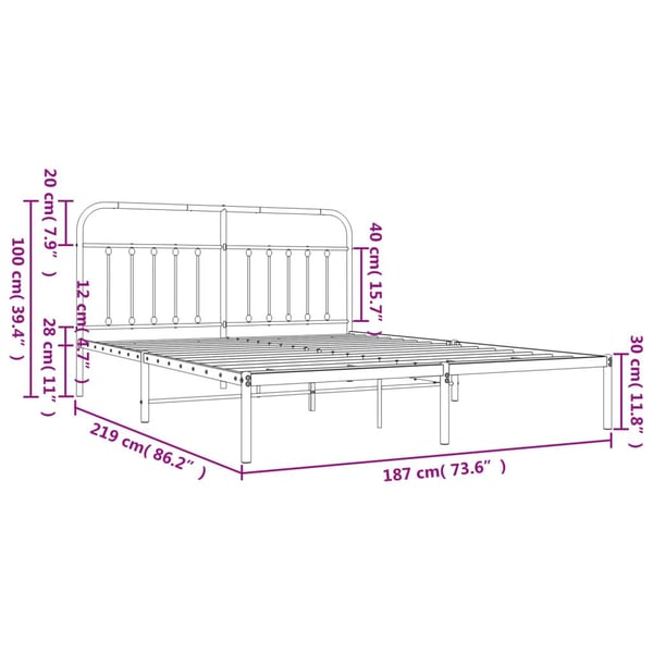 vidaXL Sengeramme i metall med hodegavl hvit 183x213 cm