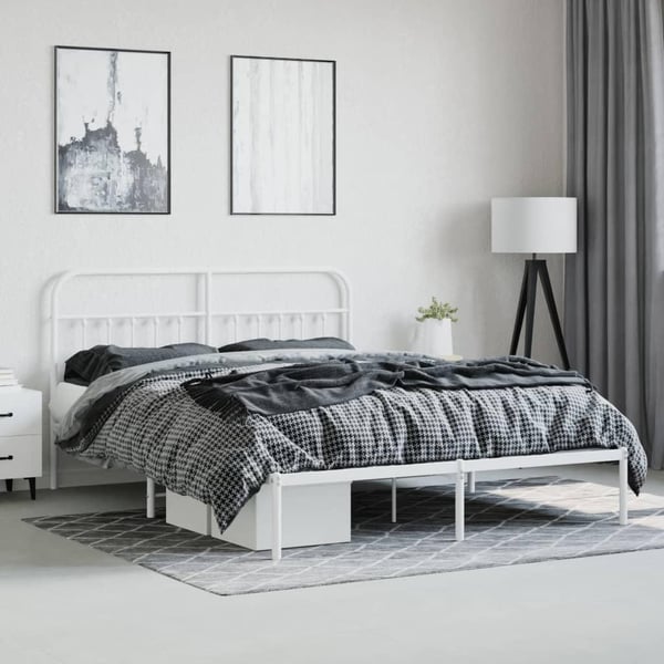 vidaXL Sengeramme i metall med hodegavl hvit 183x213 cm