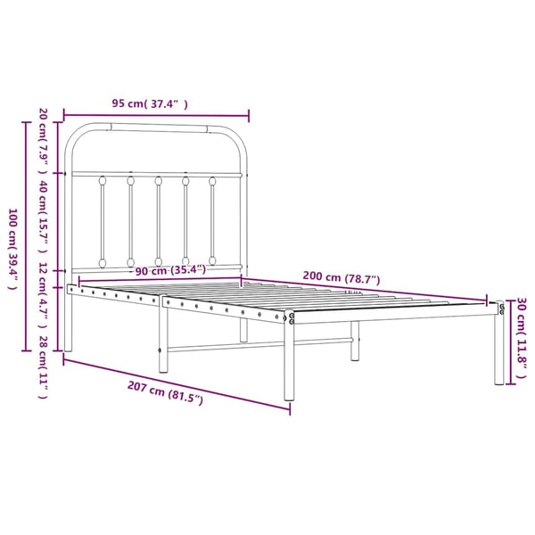 vidaXL Sengeramme i metall med hodegavl hvit 90x200 cm