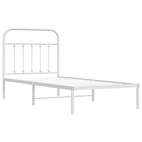 vidaXL Sengeramme i metall med hodegavl hvit 90x200 cm