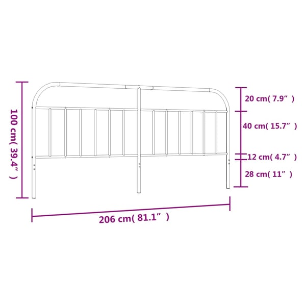 vidaXL Utskiftbar sengegavl i metall hvit 200 cm