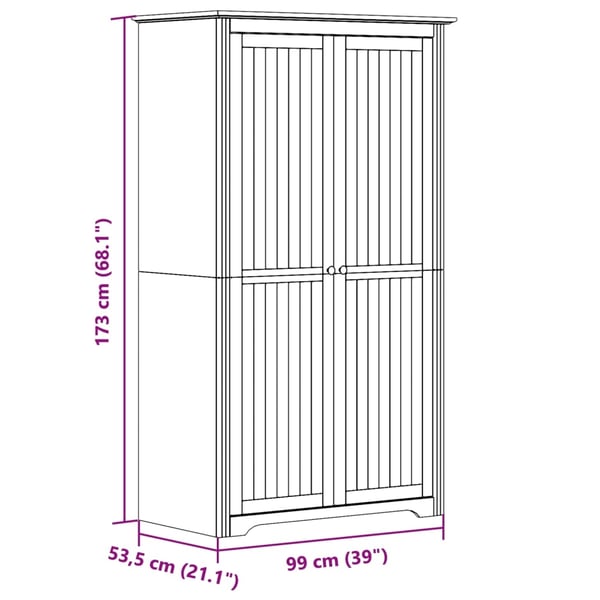 vidaXL Garderobe BODO hvit og brun 99x53,5x173 cm heltre furu