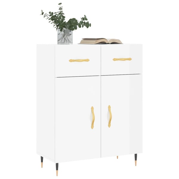 vidaXL Skjenk høyglans hvit 69,5x34x90 cm konstruert tre