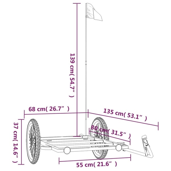 vidaXL cykelanhænger 135x68x37 cm jern sort