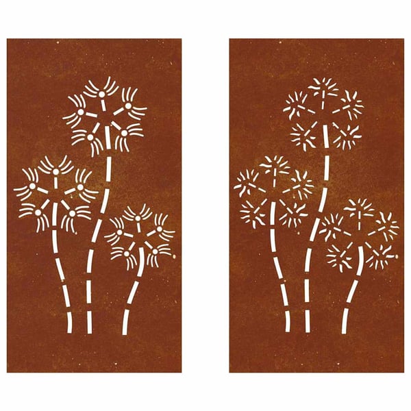 vidaXL Veggdekorasjoner hage 2 stk 105x55 cm cortenstål blomsterdesign