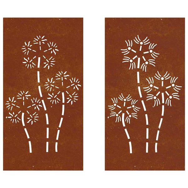 vidaXL Veggdekorasjoner hage 2 stk 105x55 cm cortenstål blomsterdesign