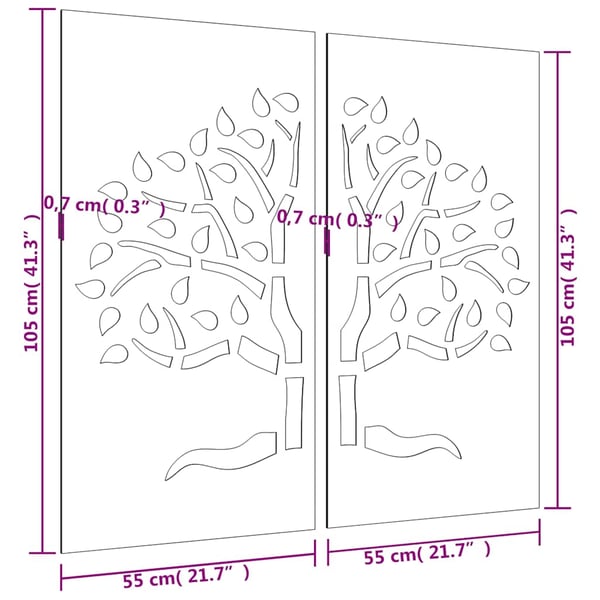 vidaXL Veggdekorasjoner til hage 2 stk 105x55 cm cortenstål tredesign