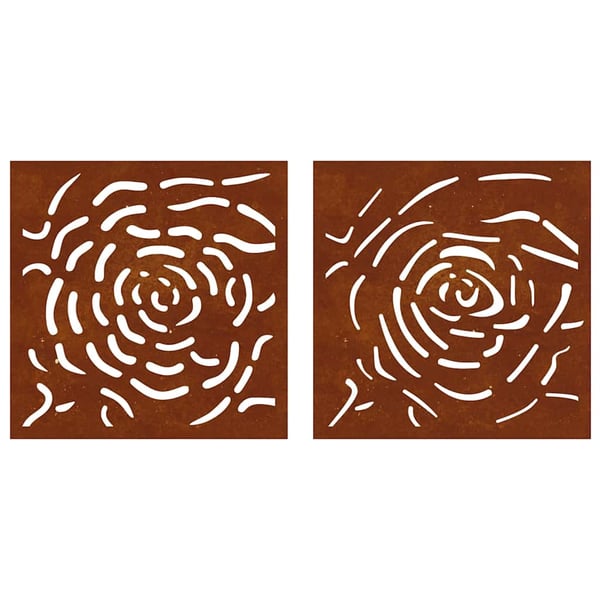 vidaXL Veggdekorasjoner til hage 2 stk 55x55 cm cortenstål rosedesign