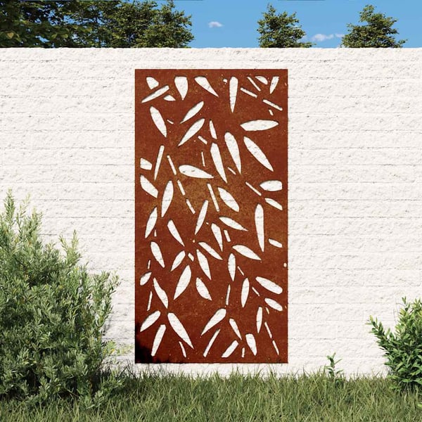 vidaXL Veggdekorasjon til hage 105x55 cm cortenstål bambusbladdesign