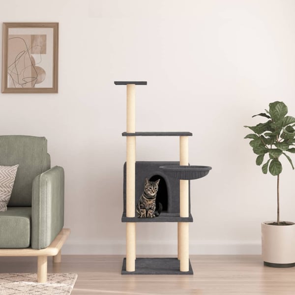 vidaXL kradsetræ med sisalstolper 132 cm mørkegrå