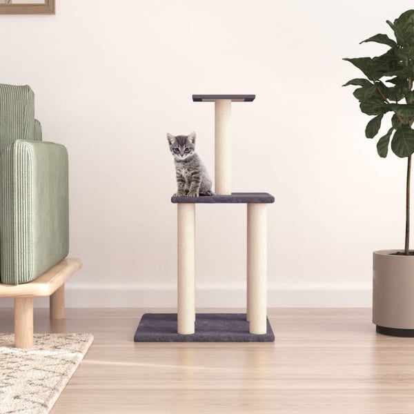 vidaXL Kattetre med klorestolper i sisal mørkegrå 85,5 cm
