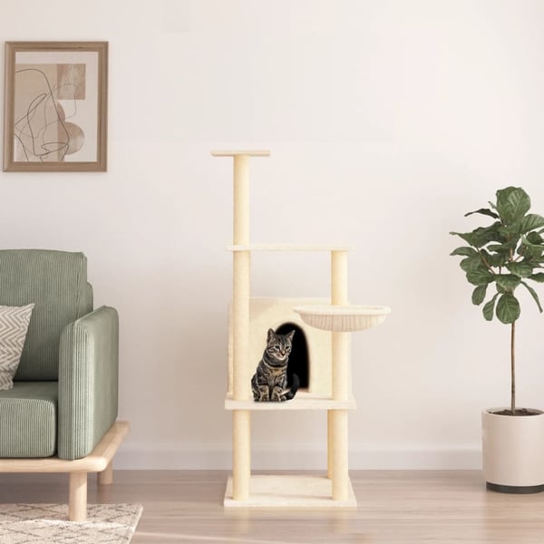 vidaXL Kattetre med klorestolper i sisal kremhvit 132 cm