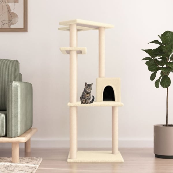 vidaXL Kattetre med klorestolper i sisal kremhvit 123 cm