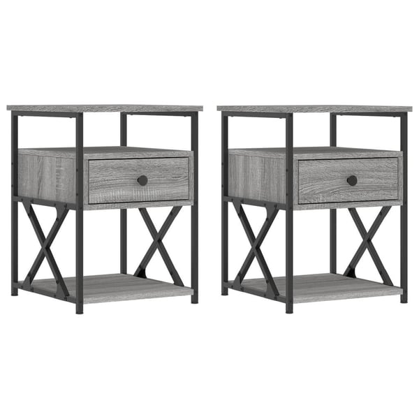 vidaXL sengeborde 2 stk. 40x42x55 cm konstrueret træ grå sonoma-eg