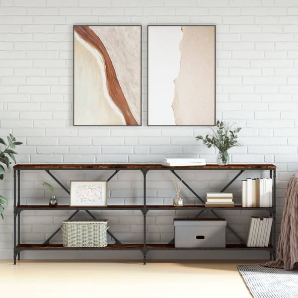 vidaXL Salongbord røkt eik 200x30x75 cm konstruert tre og jern