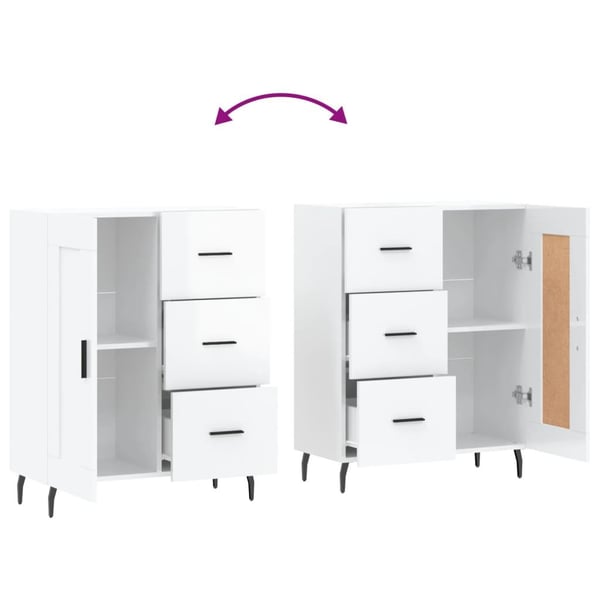 vidaXL Skjenk høyglans hvit 69,5x34x90 cm konstruert tre