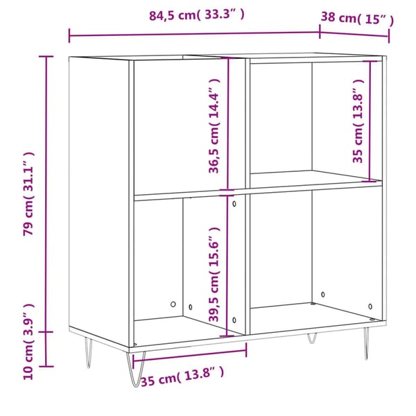 vidaXL Hifi-benk røkt eik 84,5x38x89 cm konstruert tre