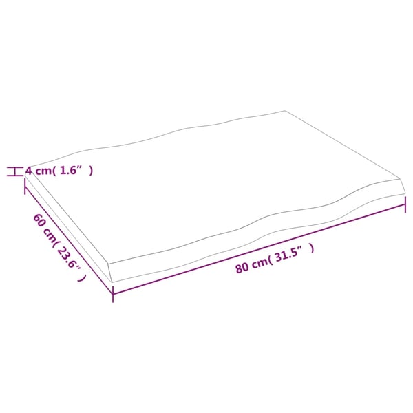 vidaXL Bordplate mørkebrun80x60x(2-4)cm behandlet heltre naturlig kant