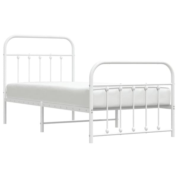 vidaXL Sengeramme i metall med hode- og fotgavl hvit 90x190 cm