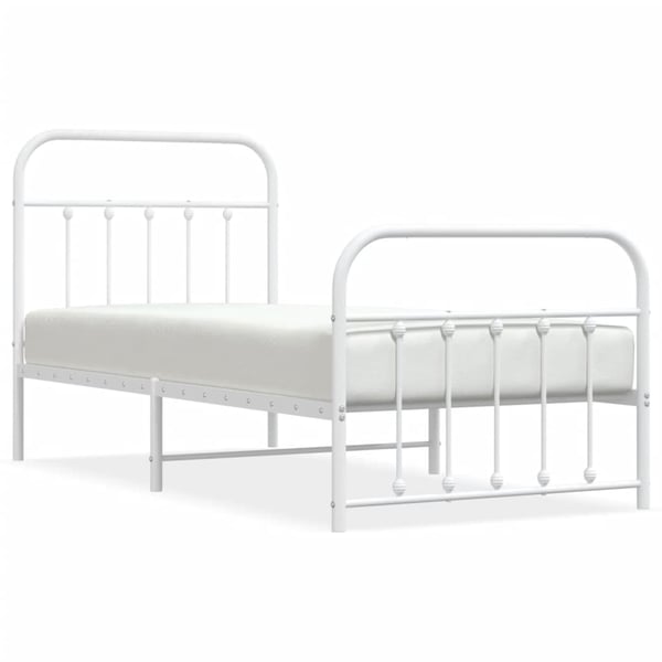 vidaXL Sengeramme i metall med hode- og fotgavl hvit 90x190 cm