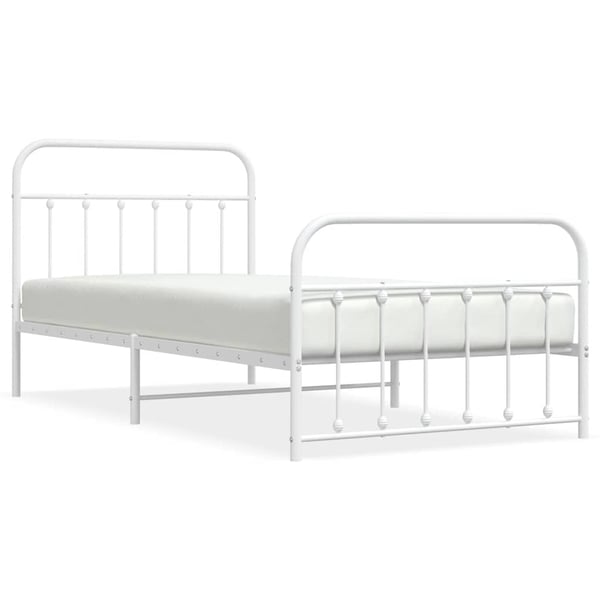 vidaXL Sengeramme i metall med hode- og fotgavl hvit 107x203 cm