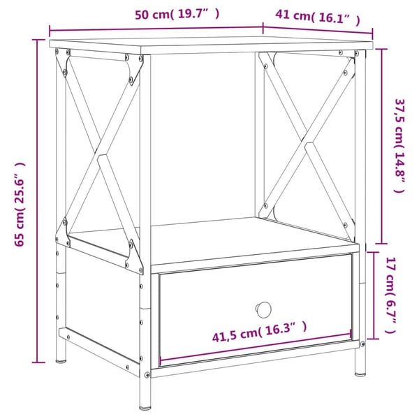 vidaXL Nattbord 2 stk sonoma eik 50x41x65 cm konstruert tre