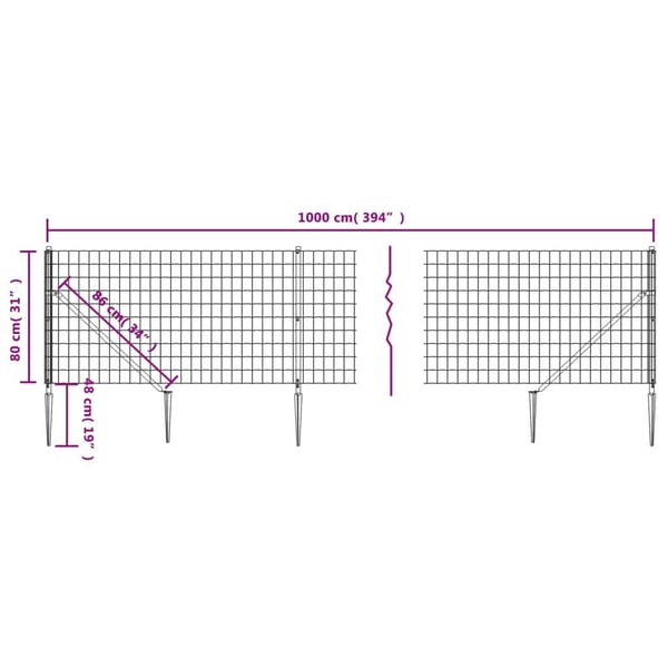 vidaXL Nettinggjerde med stolpespyd 0,8x10 m antrasitt