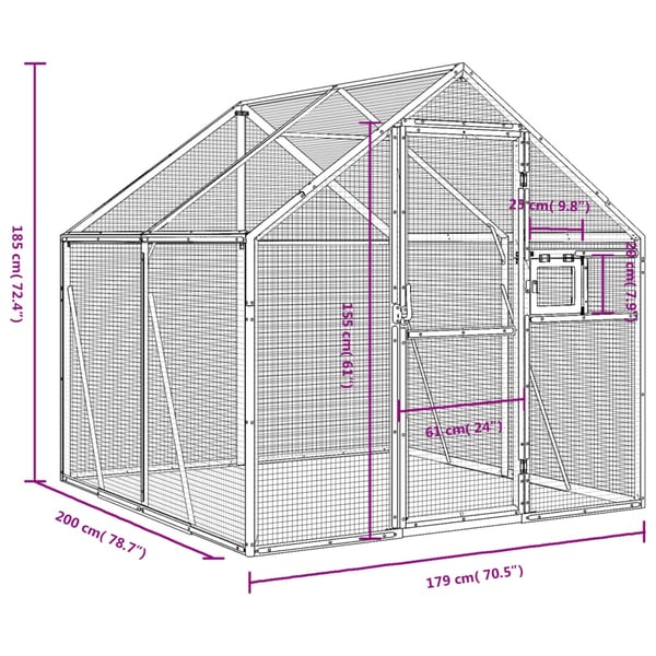 vidaXL Fuglehus antrasitt 1,79x2x1,85 m aluminium