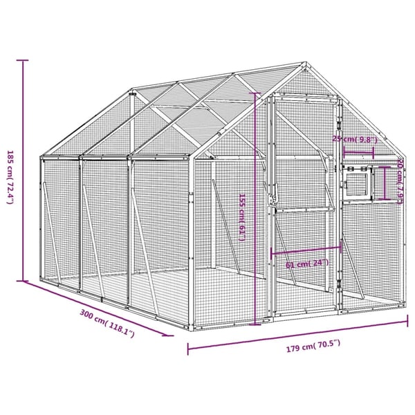 vidaXL Fuglehus sølv 1,79x3x1,85 m aluminium