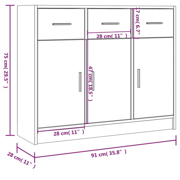 vidaXL Senkki musta 91x28x75 cm tekninen puu
