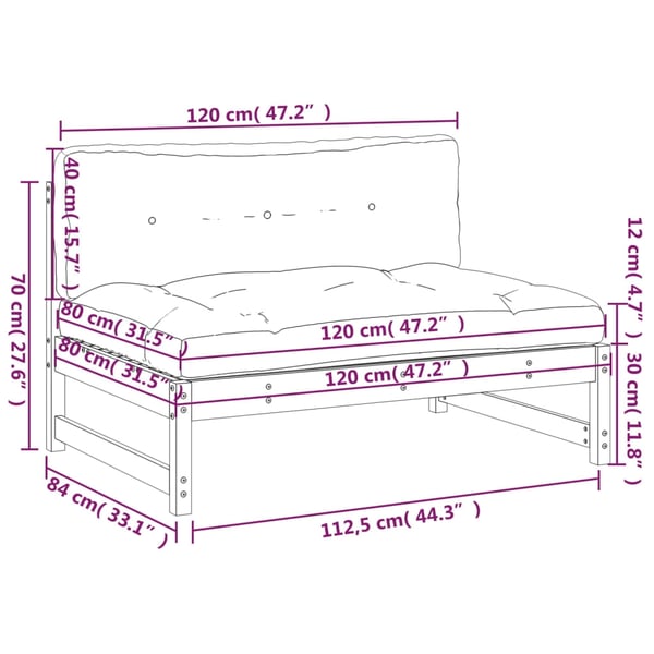 vidaXL midtermodul til sofa 120x80 cm massivt fyrretræ