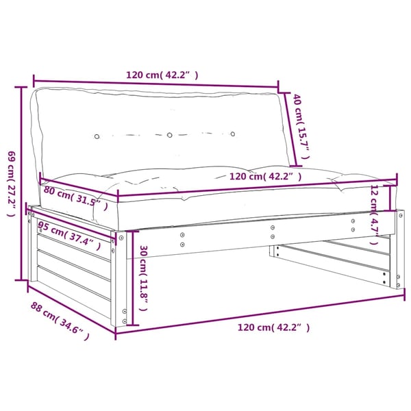 vidaXL midtermodul til sofa 120x80 cm massivt fyrretræ hvid