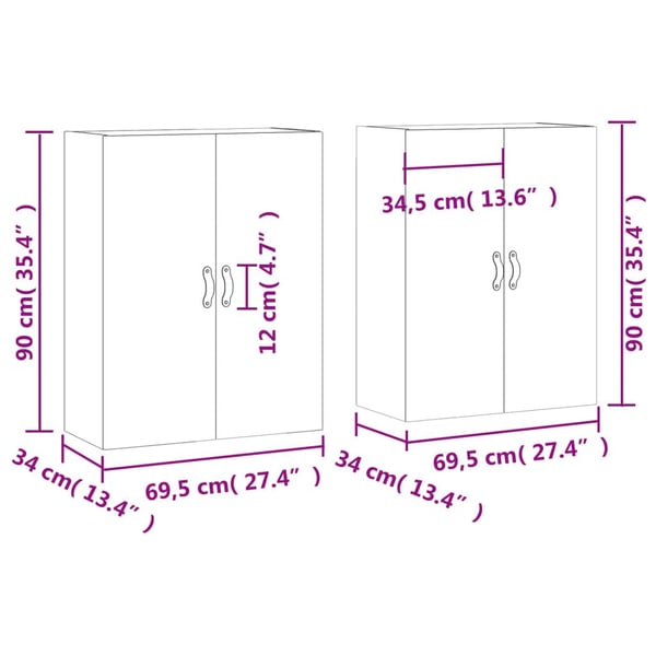 vidaXL Veggskap 2 stk betonggrå 69,5x34x90 cm