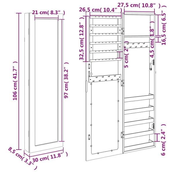 vidaXL Peilikorukaappi seinäkiinnitettävä 30x8,5x106 cm