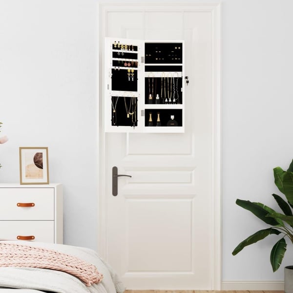 vidaXL Vegghengt smykkeskap med speil hvit 30x8,5x67 cm
