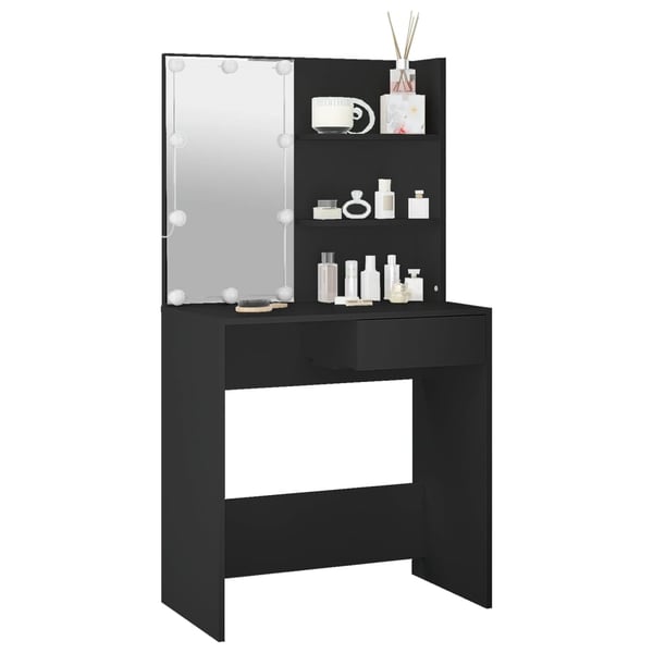 vidaXL makeupbord med LED-lys 74,5x40x141 cm sort