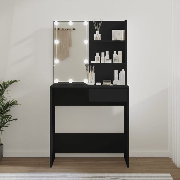 vidaXL Sminkebord med LED svart 74,5x40x141 cm
