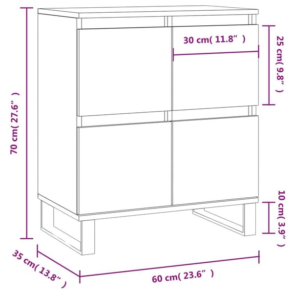 vidaXL Skjenk hvit 60x35x70 cm konstruert tre