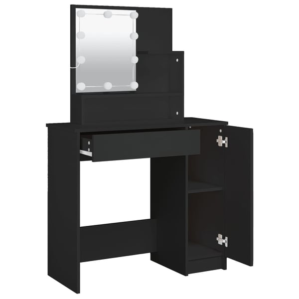 vidaXL makeupbord med LED-lys 86,5x35x136 cm sort