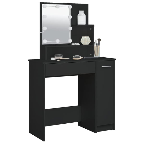 vidaXL makeupbord med LED-lys 86,5x35x136 cm sort